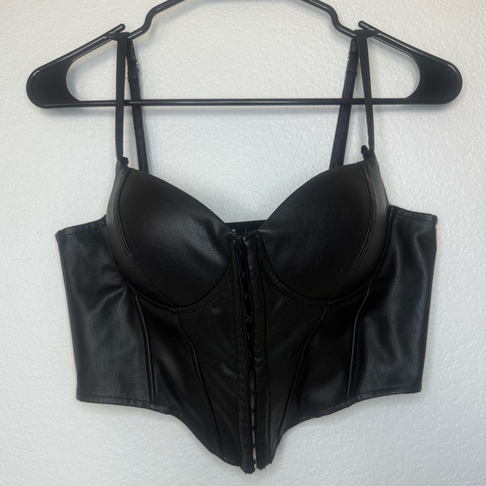 Windsor Black Leather Corset Crop Top | Size M